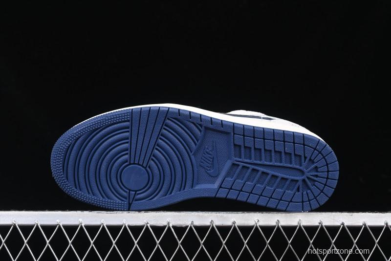 Nike Air Jordan 1 Low AJ1 The North Face Collaboration - Grey Pigskin Blue Sole Retro Basketball Shoes DM9188-011