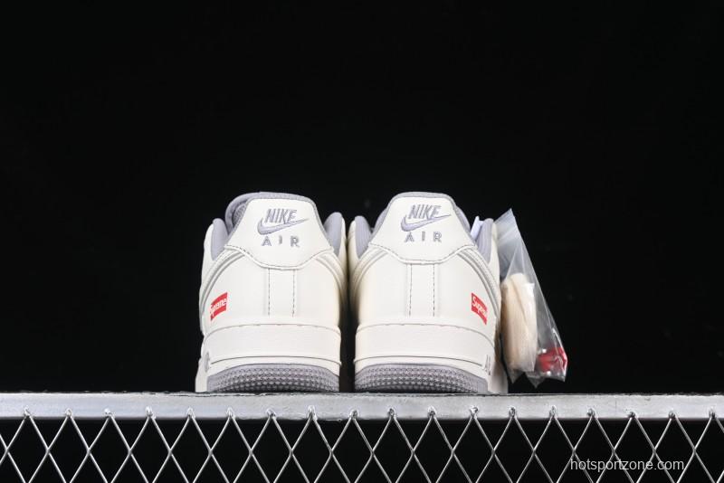 Nike Air Force 1 '07 Low Supreme Collaboration Beige Grey with Red Swoosh Casual Sneakers - BB7518-011
