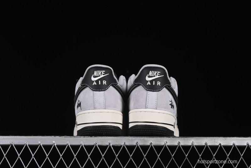 Nike Air Force 1 '07 Low Stussy Collaboration Silver Trim Black Swoosh Low-Top Casual Sneakers - XZ6188-912