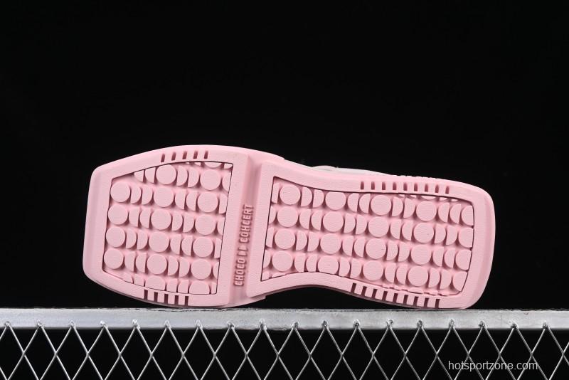 Choco Concert Leather Round Square Asymmetrical Fashion Sneakers White Pink - AJE5