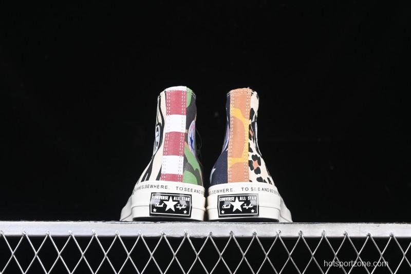 Converse x Brain Dead High Top Casual Sneakers with Mismatched Camouflage Design - A12219C