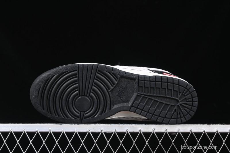 Nike SB Dunk Low Supreme Collaboration - Black Leather Texture Anniversary High-End Custom Low-Top Casual Skate Shoes - XS1086-020