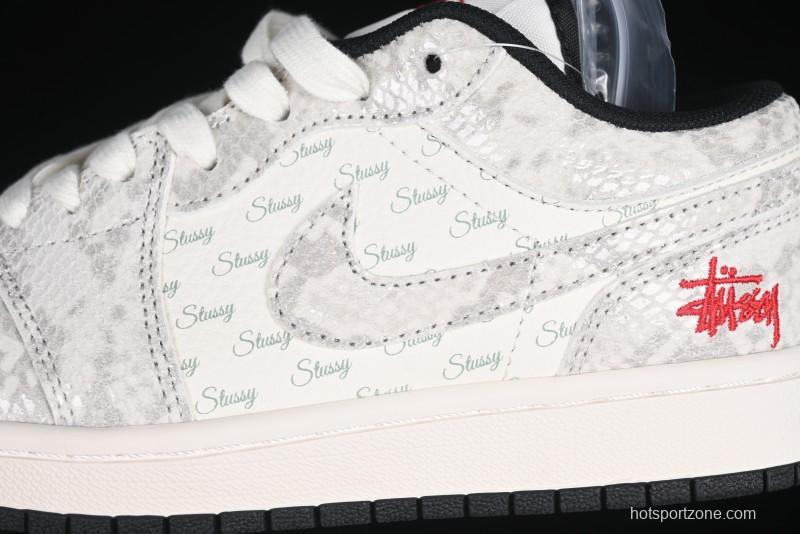 Nike Air Jordan 1 Low Retro Basketball Shoes - Stussy Grey Snake Custom - FC1688-200