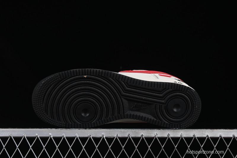 Nike Air Force 1 '07 Low Stussy Collaboration Black Stitch Red Swoosh Casual Sneakers - XS1958-518