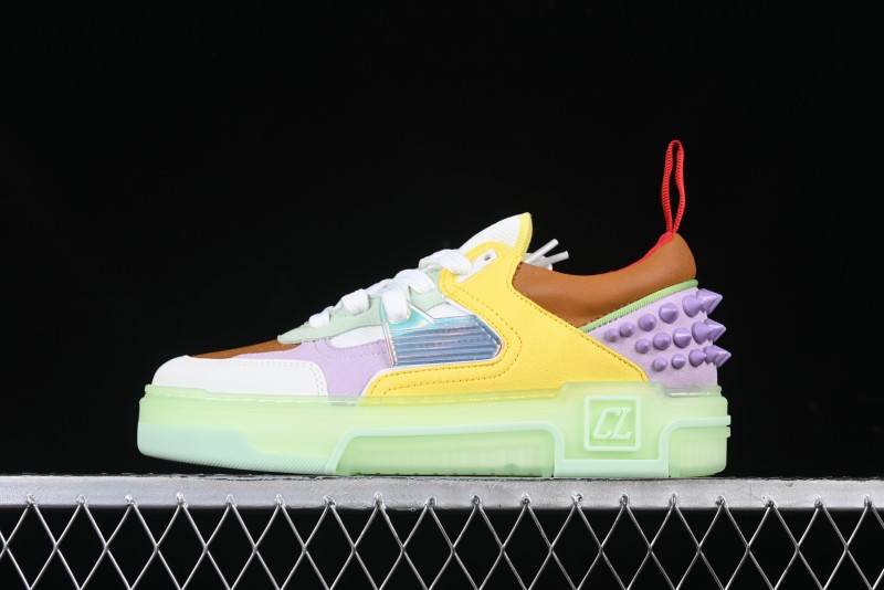 Christian Louboutin Funnyto Flat French Luxury Brand Green Color Block Low Top Sneakers - X.D4