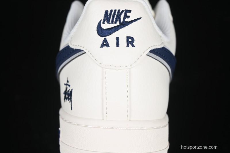 Nike Air Force 1 '07 Low Stussy Collaboration - Navy Blue & Off-White Low-Top Casual Sneakers - XZ3328-568