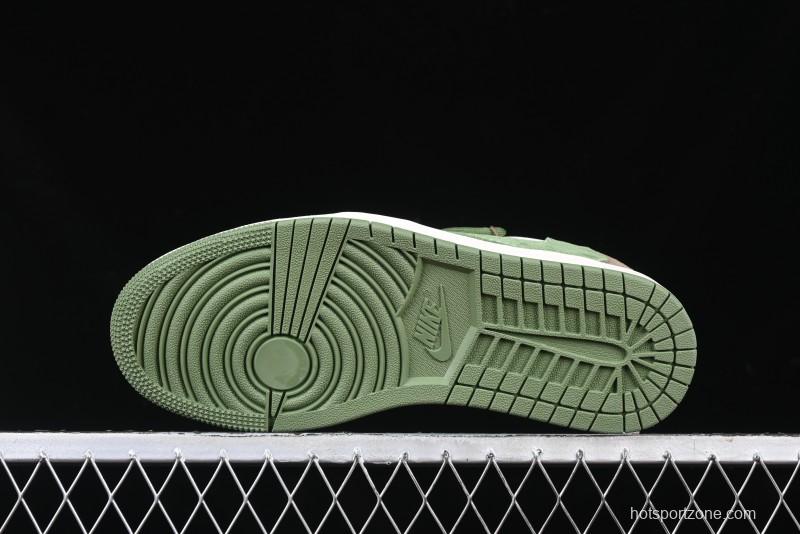 Nike Travis Scott x Fragment Design x Air Jordan 1 Low OG SP AJ1 Stussy Collaboration Suede Green Low Top Casual Sneakers - XS3186-202