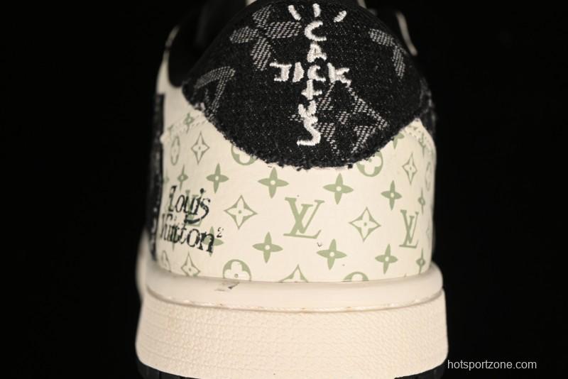 Nike Air Jordan 1 Low OG SP Travis Scott x Fragment Design Black Denim Print Casual Sneakers - SJ2068-005