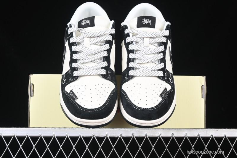Nike SB Dunk Low Stussy x Gucci Triple Collaboration - Irregular Black Swoosh Anniversary Custom Low-Top Casual Sneakers - FC1688-196