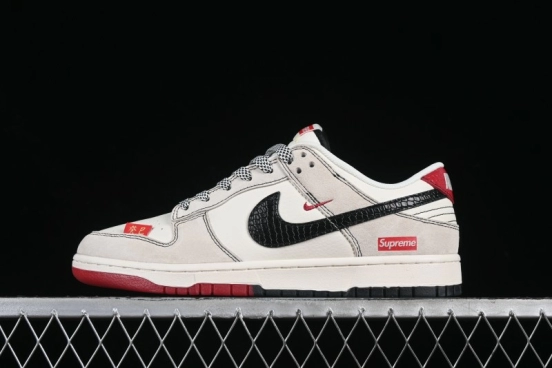 Nike SB Dunk Low Supreme Collaboration Year of the Snake Limited Edition Dual-Tone Snake Pattern Black Swoosh Anniversary High-End Custom Low-Top Casual Skate Shoes - HH7518-030