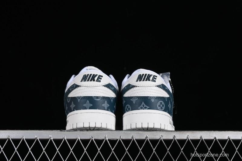 Nike SB Dunk Low LV Collaboration - Dark Blue Print Anniversary High-End Custom Low-Top Casual Sneakers - DQ1098-363