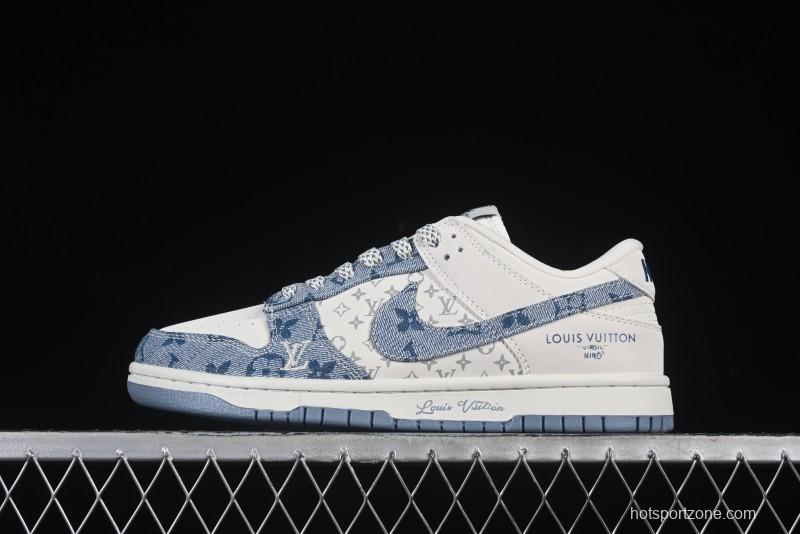 Nike SB Dunk Low LV Collaboration Light Blue Denim Anniversary High-End Custom Low-Top Casual Skate Shoes - CH8311-237