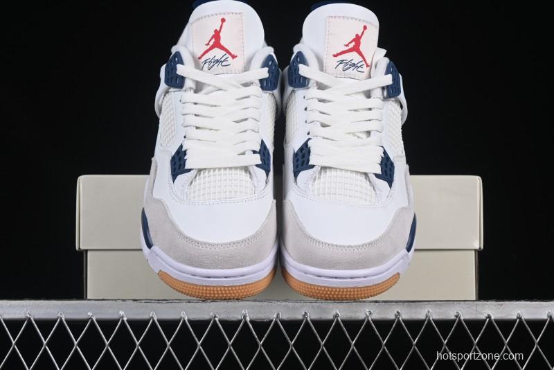 Nike SB x Air Jordan 4 Retro "Navy" White Blue Basketball Shoes - DR5415-100