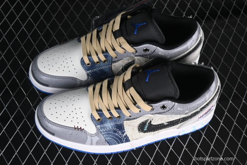Nike Air Jordan 1 Low Retro Basketball Shoes Panda Prank Surf Fishing Overfishing Blue Brown Gray - 553558-140