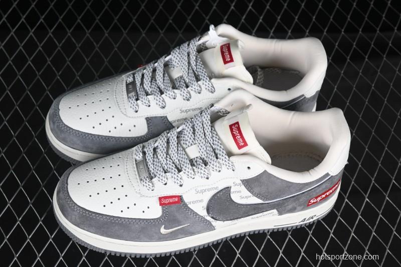 Nike Air Force 1 '07 Low Supreme Collaboration Grey Swoosh Red Tab Low-Top Casual Sneakers - CH6336-510