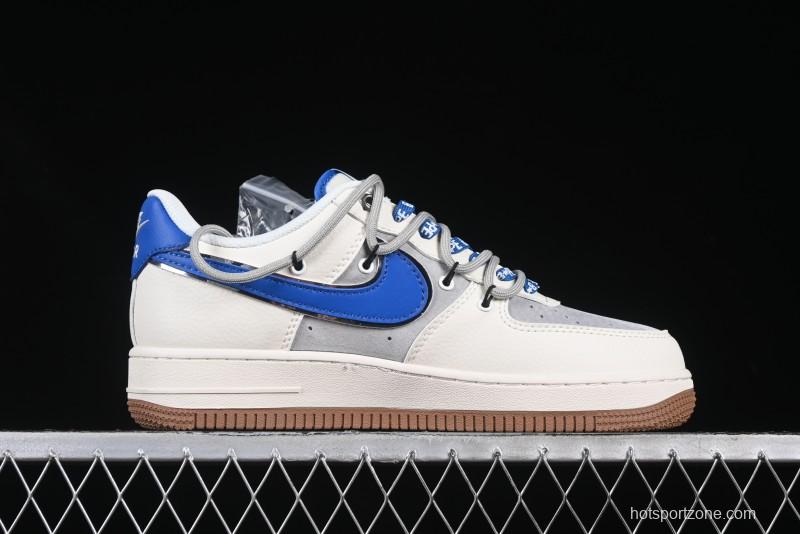 Nike Air Force 1 '07 Low Bape Collaboration Beige Blue Gum Pull Tab Casual Sneakers - SJ1198-112