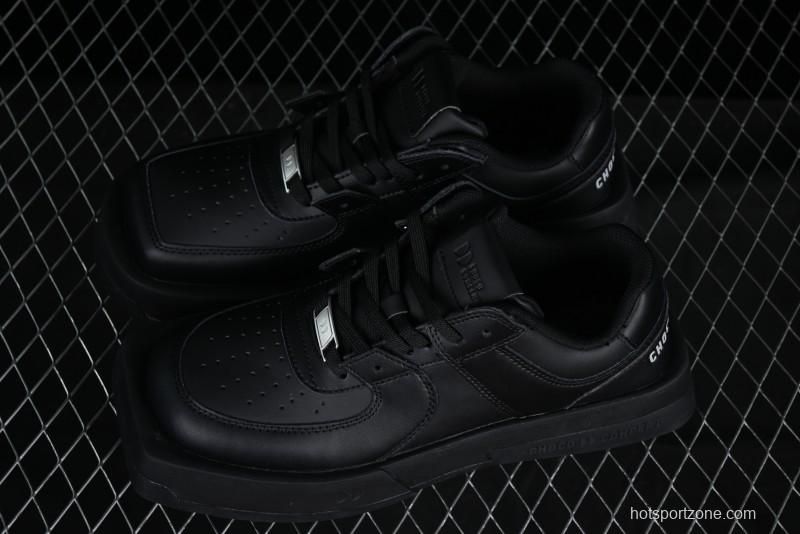 Choco Concert Leather Round Square Asymmetric Fashion Sneakers Black - AJE5