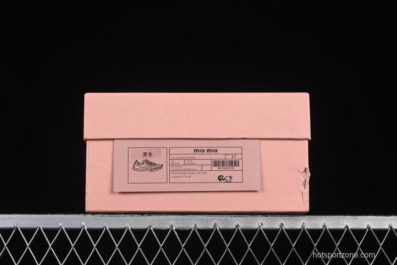 Miu Miu Suede Round Toe Lace-Up Women's Low-Top Casual Shoes - 99D4