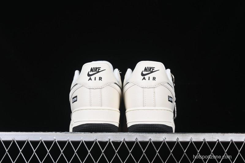 Nike Air Force 1 '07 Low Supreme Collaboration - Beige Black Double Swoosh Casual Sneakers - DF0188-019
