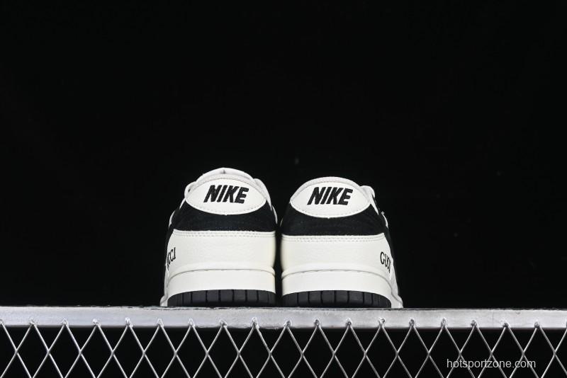 Nike SB Dunk Low Gucci Collaboration Black White Lettering Anniversary High-End Custom Low-Top Casual Skate Shoes - DJ2024-098