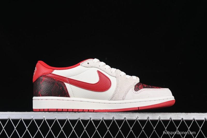 Nike Travis Scott x Fragment Design x Air Jordan 1 Low OG SP AJ1 Supreme Collaboration China Red Low-Top Casual Sneakers - DM7866-076