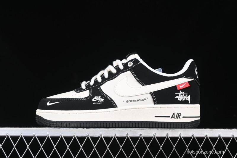 Nike Air Force 1 '07 Low Stussy Collaboration - Beige Black with Red Tab Low-Top Casual Sneakers - SJ6698-014