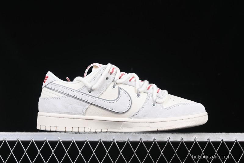 Nike SB Dunk Low Supreme Collaboration Light Gray Drawstring Anniversary High-End Custom Low-Top Casual Skate Shoes - XX3168-109
