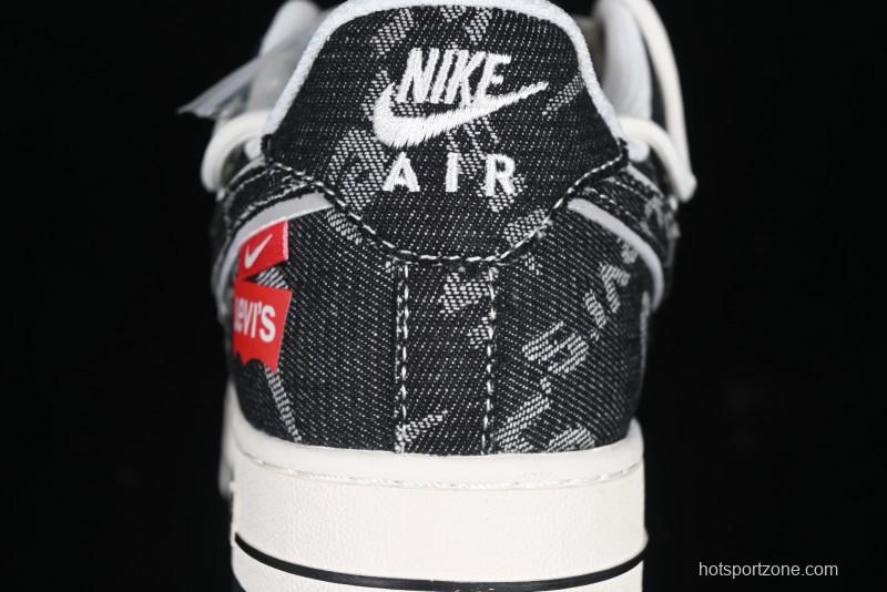 Nike Air Force 1 '07 Low Levi's Collaboration Black Denim Drawstring Casual Sneakers - SJ1198-800