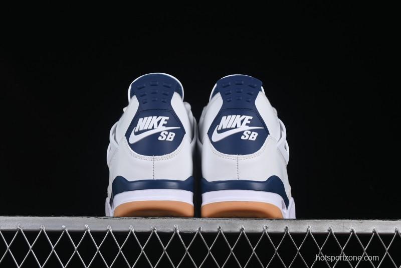 Nike SB x Air Jordan 4 Retro "Navy" White Blue Basketball Shoes - DR5415-100