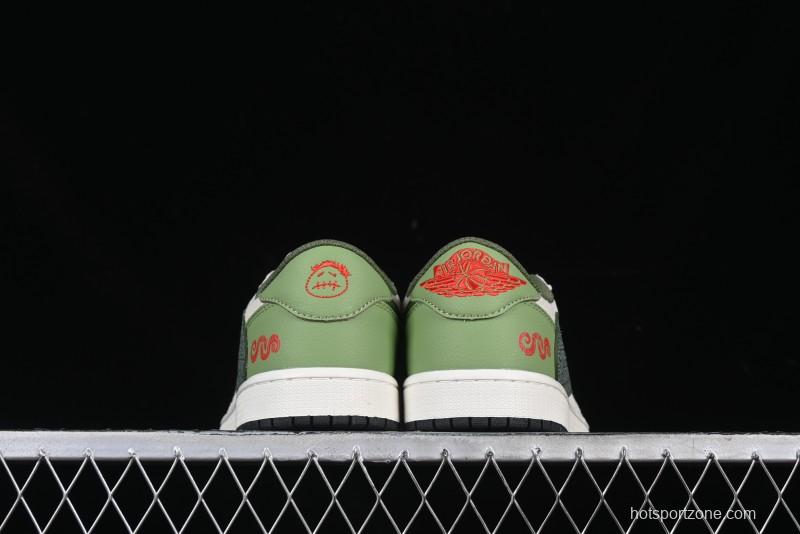 Nike Travis Scott x Fragment Design x Air Jordan 1 Low OG SP AJ1 Snake Year Limited Edition Low-Top Casual Sneakers - DM7866-075