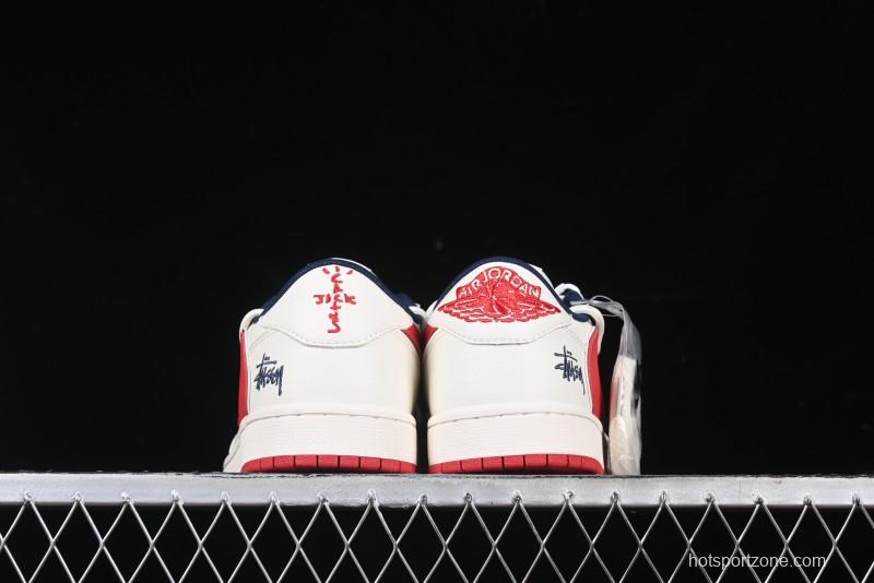 Nike Travis Scott x Fragment Design x Air Jordan 1 Low OG SP AJ1 Retro Sneakers with Reverse Swoosh - SJ0086-138