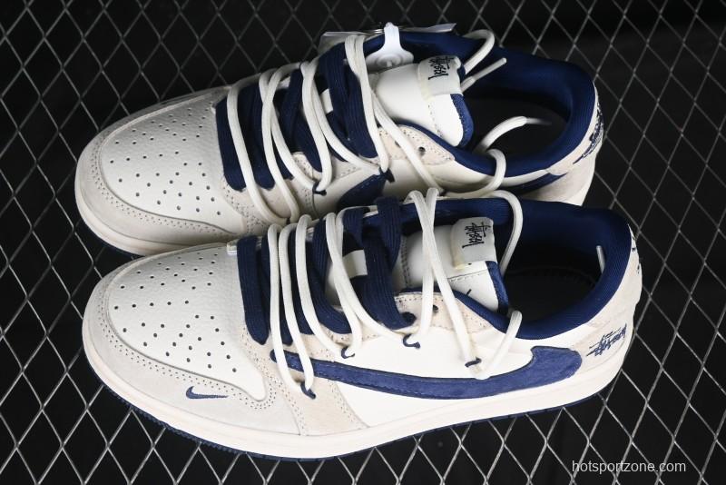 Nike Travis Scott x Fragment Design x Air Jordan 1 Low OG SP AJ1 Retro Sneakers with Reverse Swoosh and Cactus Jack Branding - DM9288-003