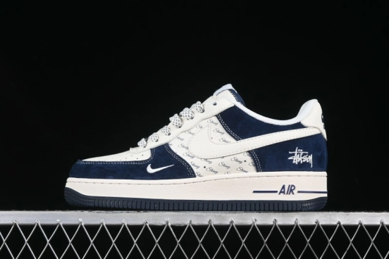 Nike Air Force 1 '07 Low Stussy Collaboration Dark Blue Suede White Swoosh Low-Top Casual Sneakers - XZ6188-673