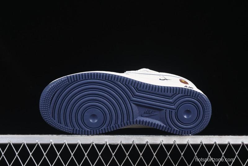 Nike Air Force 1 '07 Low Bape Collaboration Off-White Navy Blue Casual Sneakers - HH7518-066