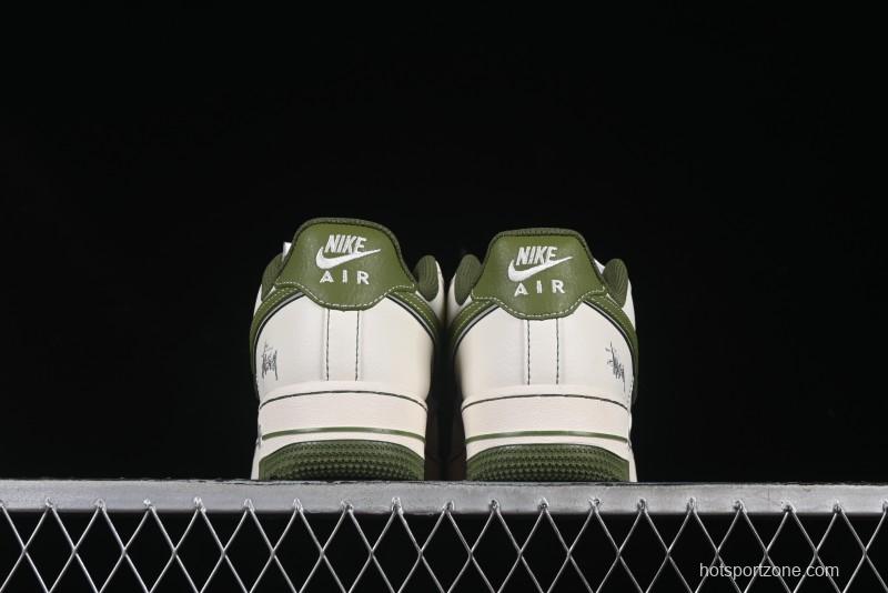 Nike Air Force 1 '07 Low Stussy Collaboration Dual-Tone Beige Green Casual Sneakers with Strap - XS1958-525