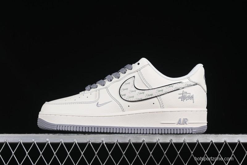 Nike Air Force 1 '07 Low Stussy Collaboration Grey Swoosh Casual Sneakers - HH7518-041
