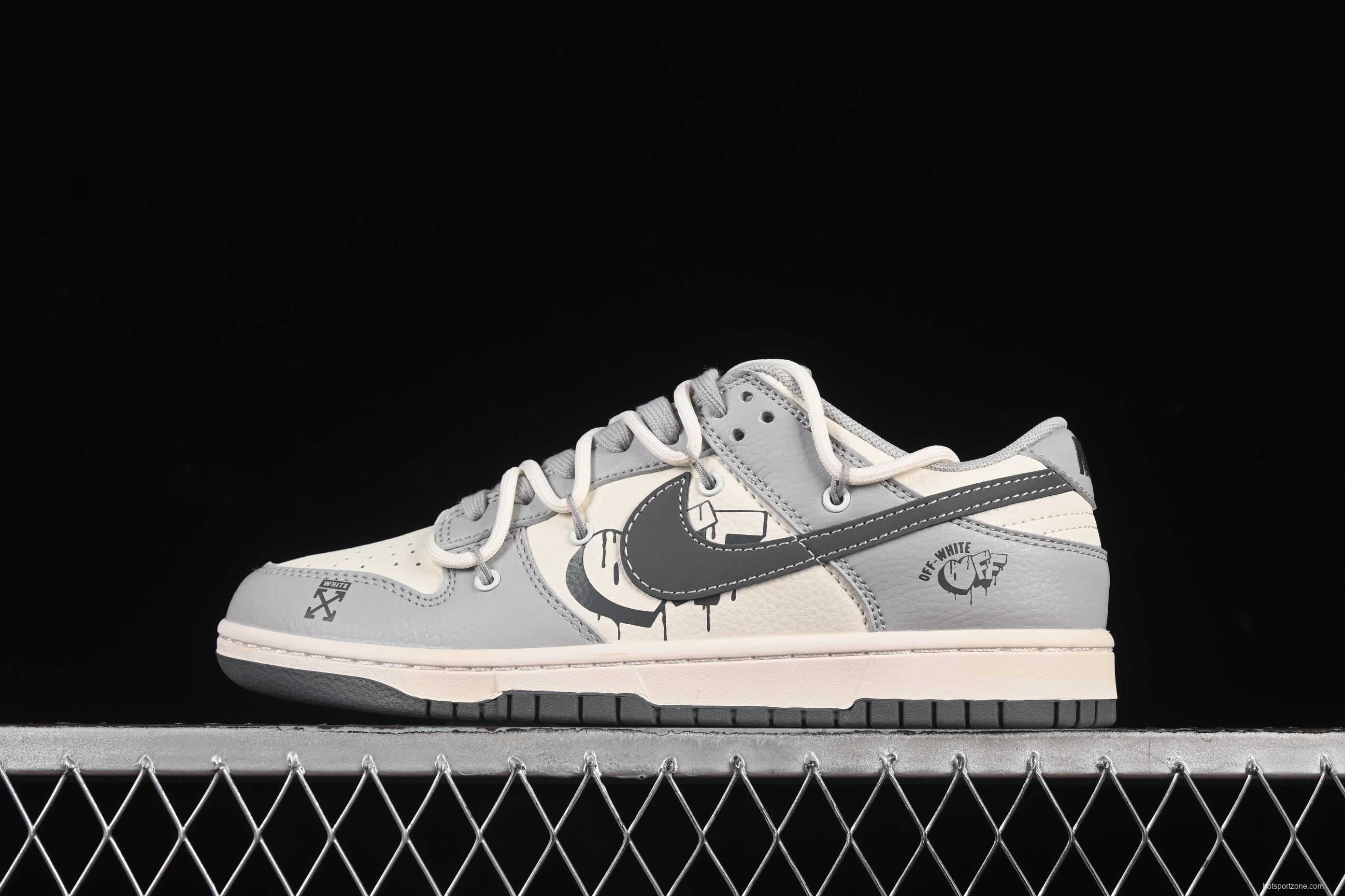Nike SB Dunk Low Off-White Anniversary Custom Sneakers with Strap and Heart Grey Swoosh - DM6868-078