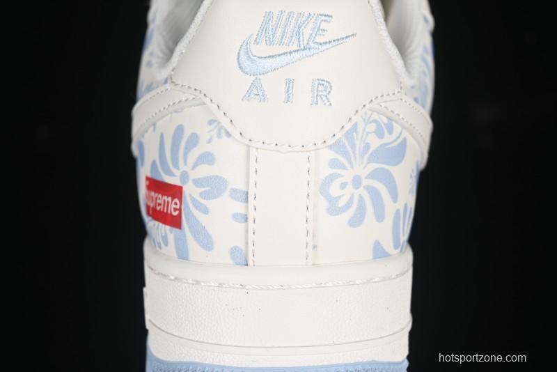 Nike Air Force 1'07 Low Supreme Co-branded Blue and White Casual Sneakers - XX3168-137