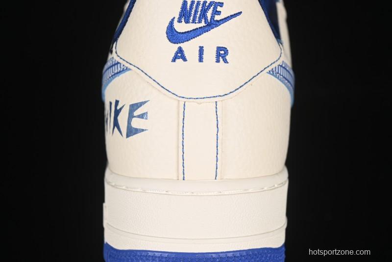 Nike Air Force 1'07 Low Casual Sneakers with Blue Line Ghost Face Design - DF0188-053