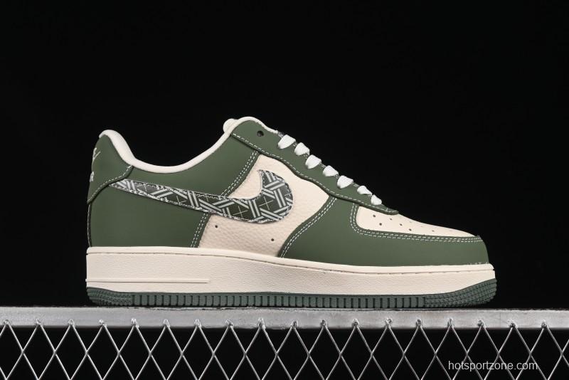 Nike Air Force 1'07 Low Dior Collaboration Dark Green Floral Swoosh Casual Sneakers - KK1988-081