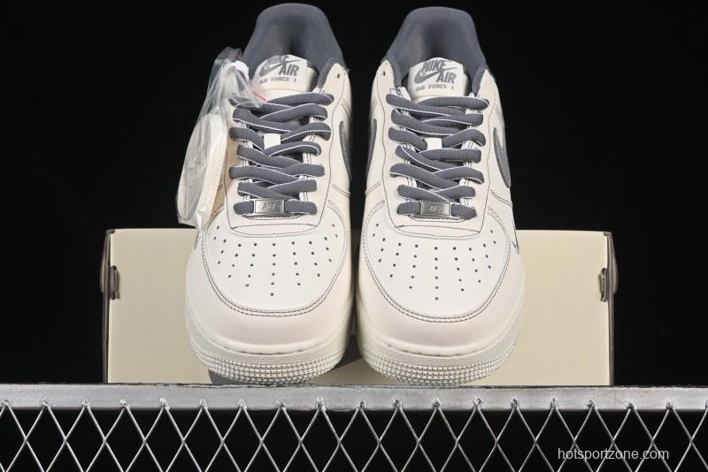 Nike Air Force 1 '07 Low Casual Sneakers in Cream Grey with Full-Length Air Cushion - SC9207-534