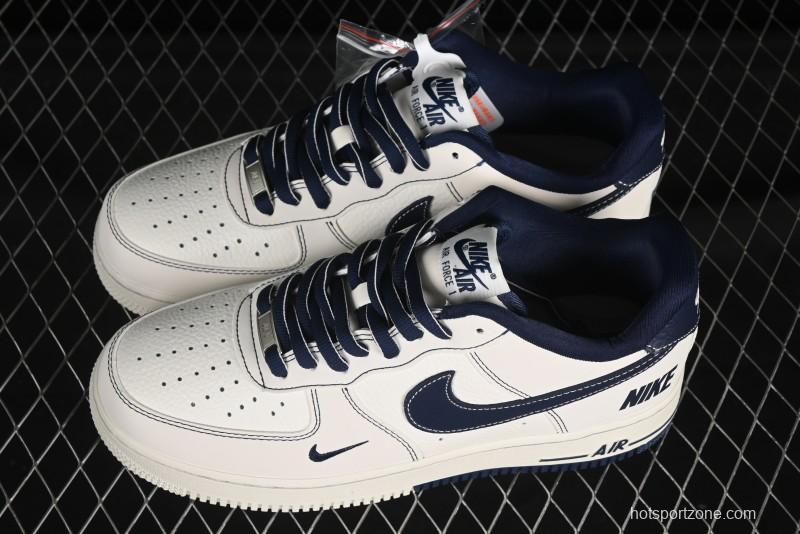 Nike Air Force 1'07 Low Casual Sneakers in Cream with Blue Swoosh - SC9207-535