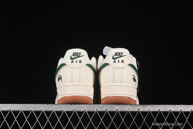 Nike Air Force 1 '07 Low Stussy Collaboration Green Swoosh Gum Sole Casual Sneakers - XX3168-138