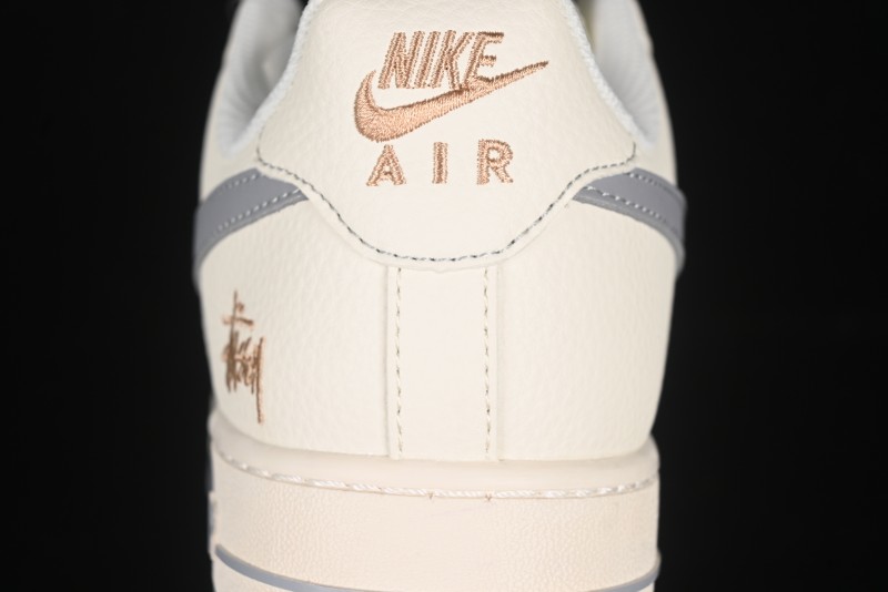 Nike Air Force 1 '07 Low Stussy Collaboration Gold Embroidery Grey Swoosh Casual Sneakers - XX3168-150