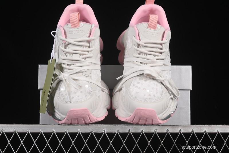 GG-CC Star Same Style Lace-Up Hollow-Out Chunky Sneakers with 5cm Hidden Heel - G25U9988