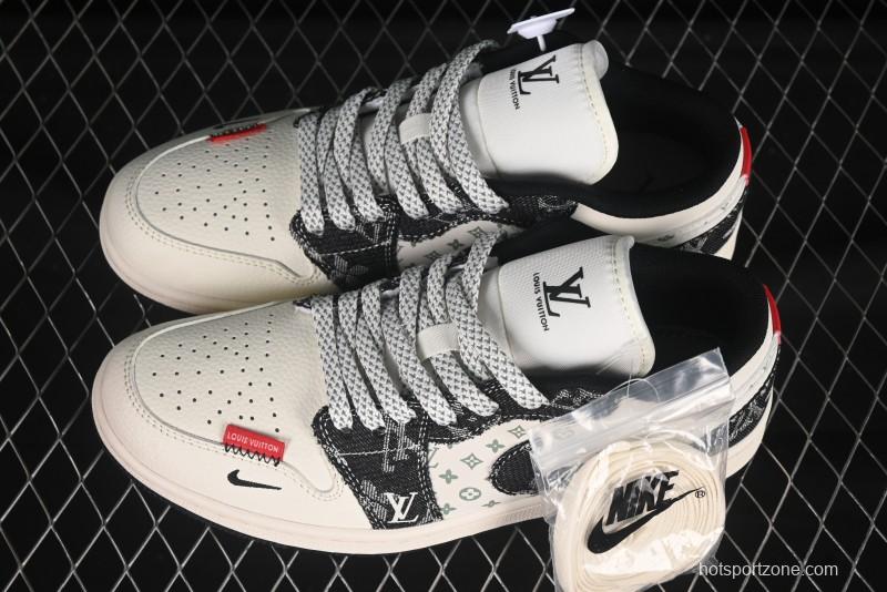 Nike Air Jordan 1 Low LV Collaboration Black Broken Check Custom High-End Retro Basketball Shoes - YX5066-332