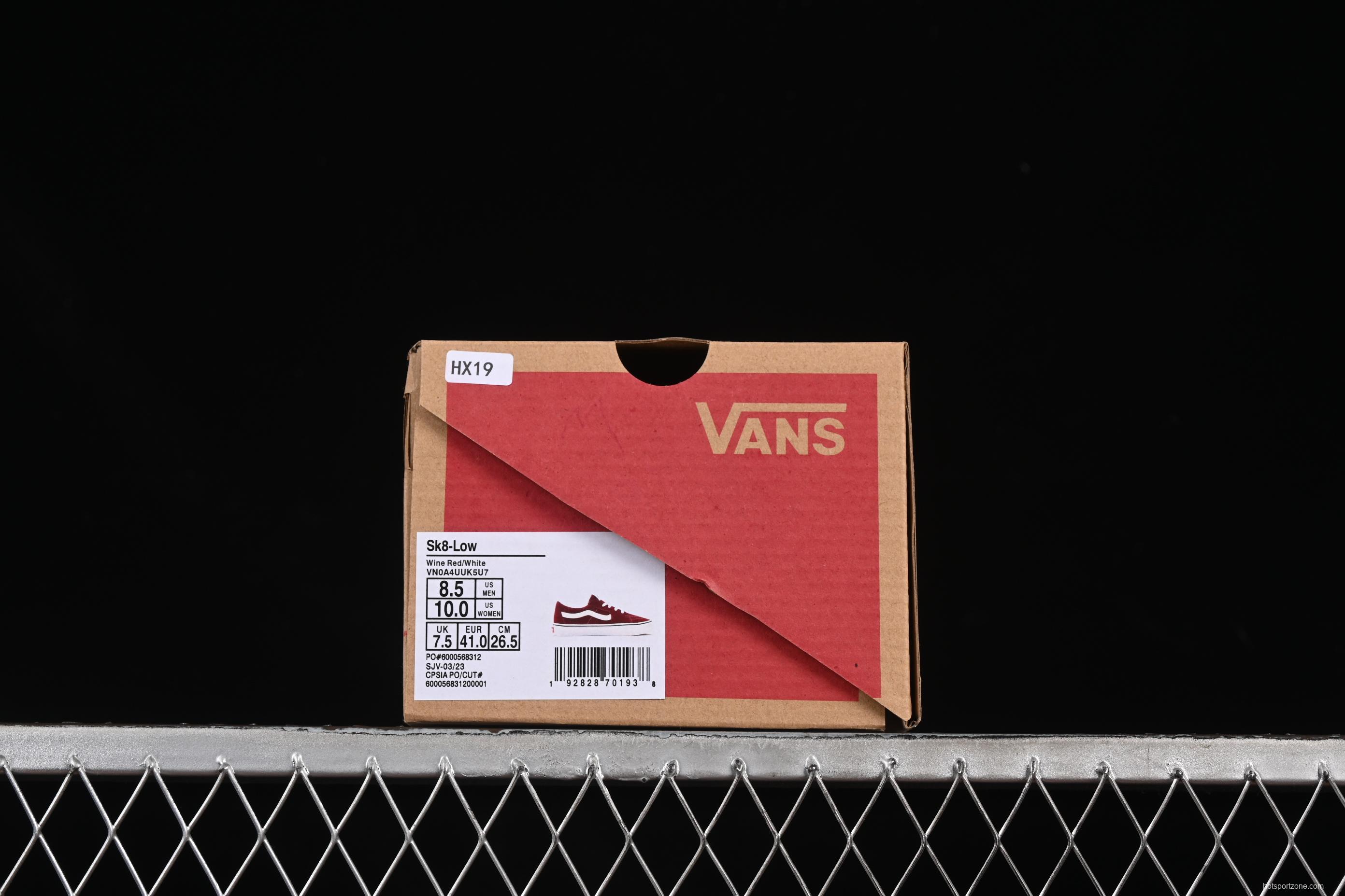 Vans Sk8-Low Burgundy Anti-Slip Casual Skate Shoes - VN0A4UUK5U7