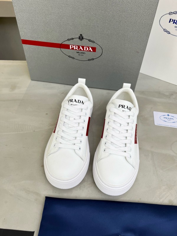 2024 Women Prada White Red Leather Sneakers MJ00310