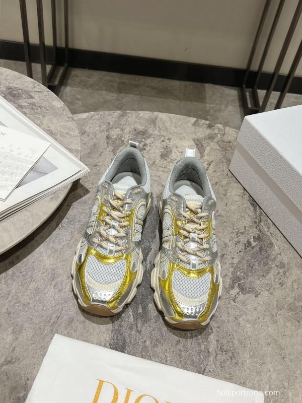 2025 Women Dior White Yellow Silver Mesh Leather Sneakers