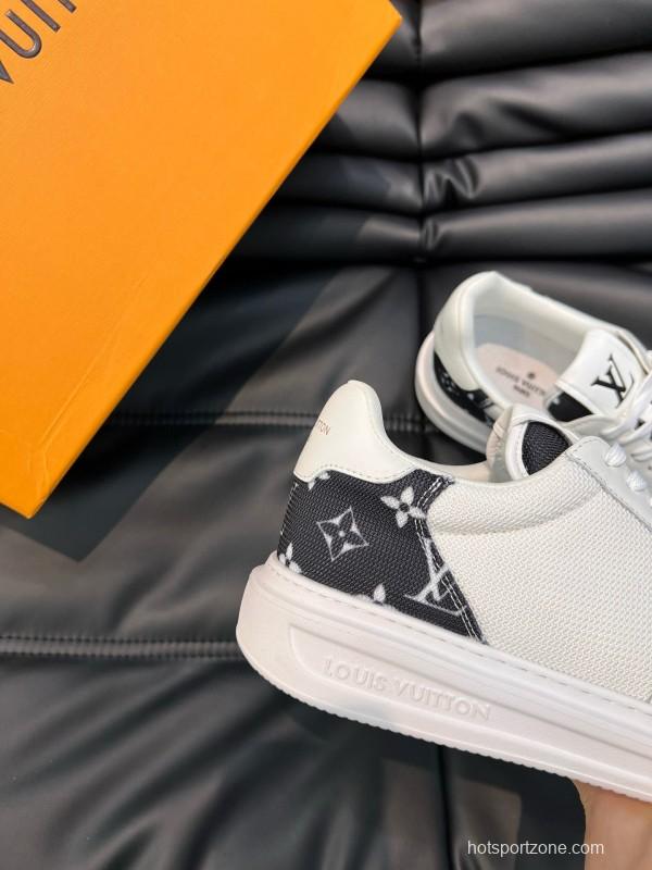 2024 Men Louis Vuitton White Leather Mesh Sneakers MJ00400